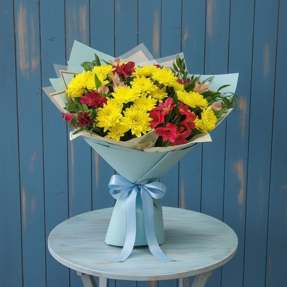 Букет цветов из: Альстромерии и Хризантемы в Нижнекабанской