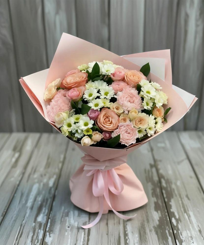 Букет цветов из: Гвоздики, Розы и Хризантемы в Нижнекабанской