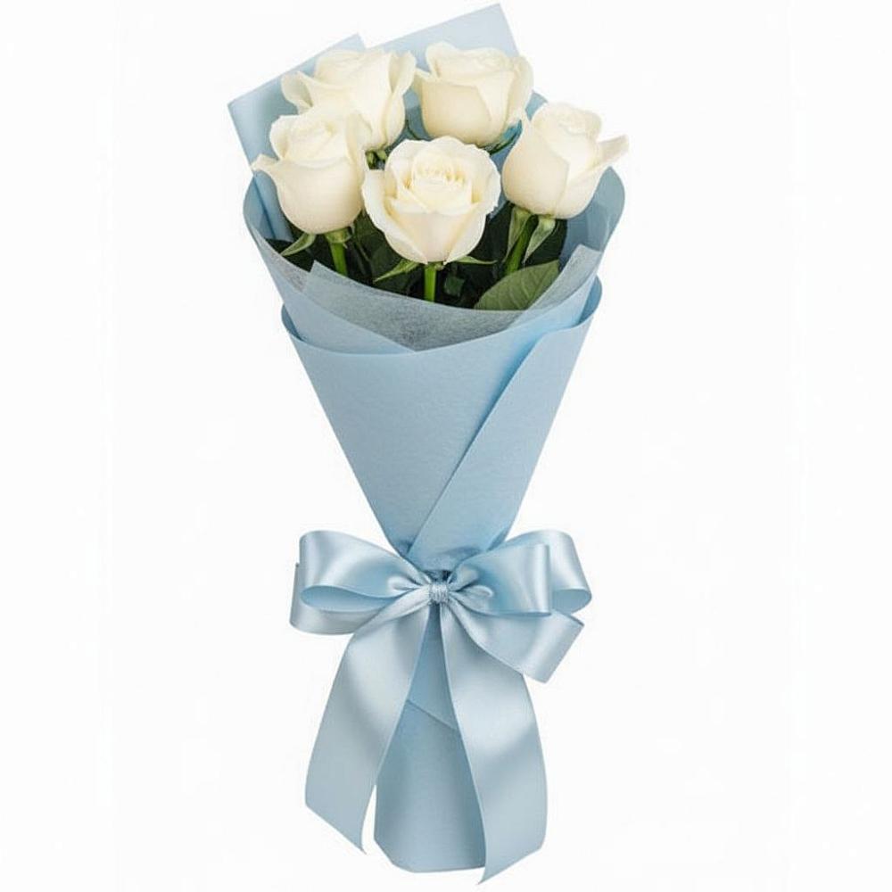Букет 5 Белых роз Проуд в Нижнекабанской