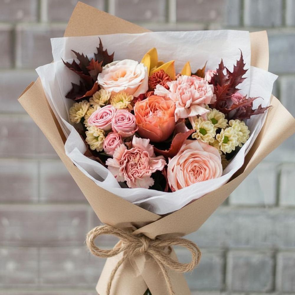 Букет цветов из: Гвоздики, Хризантемы и Розы в Нижнекабанской