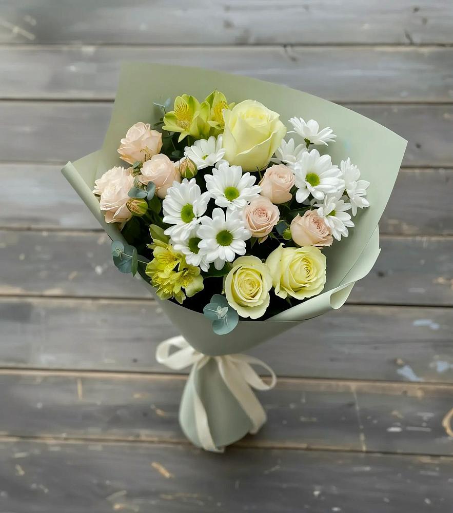 Букет цветов из: Альстромерии, Розы и Хризантемы в Нижнекабанской