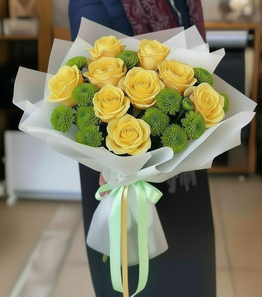 Букет цветов из: Хризантемы и Розы в Нижнекабанской