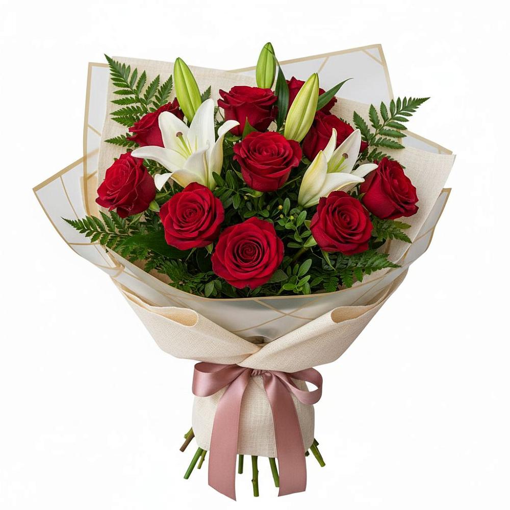 Букет цветов из: Лилии и Розы в Нижнекабанской