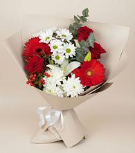 Букет цветов из:  Розы, Хризантемы, Герберы и Лилии в Нижнекабанской