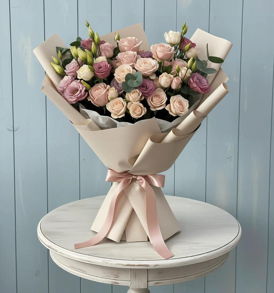 Букет цветов из: Розы и Лизиантусы в Нижнекабанской