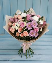 Букет цветов из:  Хризантемы, Розы и Альстромерии #REPLACE_PRED# Нижнекабанской