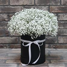 Цветочная композиция из Гипсофила в шляпной коробке в Нижнекабанской