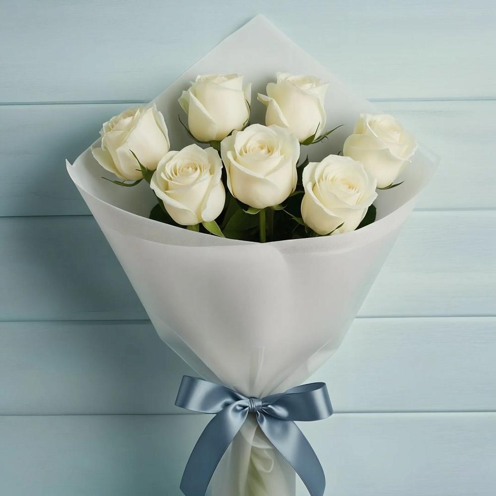 Букет 7 Белых роз Эдлесс Лав в Нижнекабанской