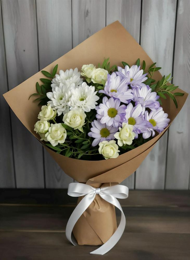 Букет цветов из: Хризантемы и Розы в Нижнекабанской
